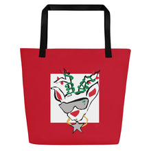 Load image into Gallery viewer, Red Run Deer MC All-Over Print Large Tote Bag