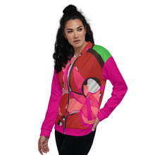 Load image into Gallery viewer, Pink Poinsettia Unisex Bomber Jacket